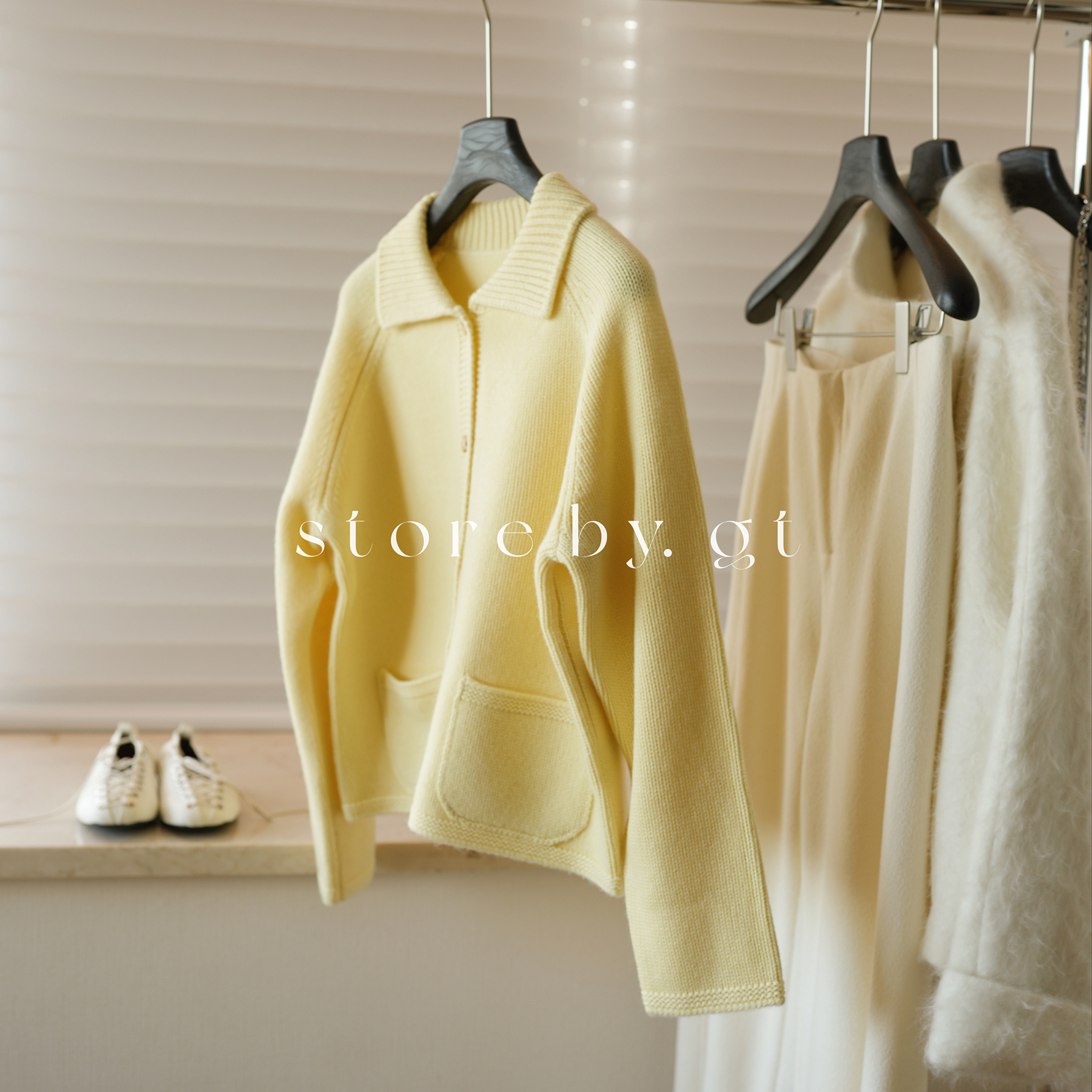 100%山羊绒彼得翻领极简开衫