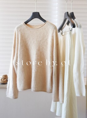 100%山羊绒卷边领廓形宽松毛衣 成衣拉绒工艺轻奢极简羊绒针织衫