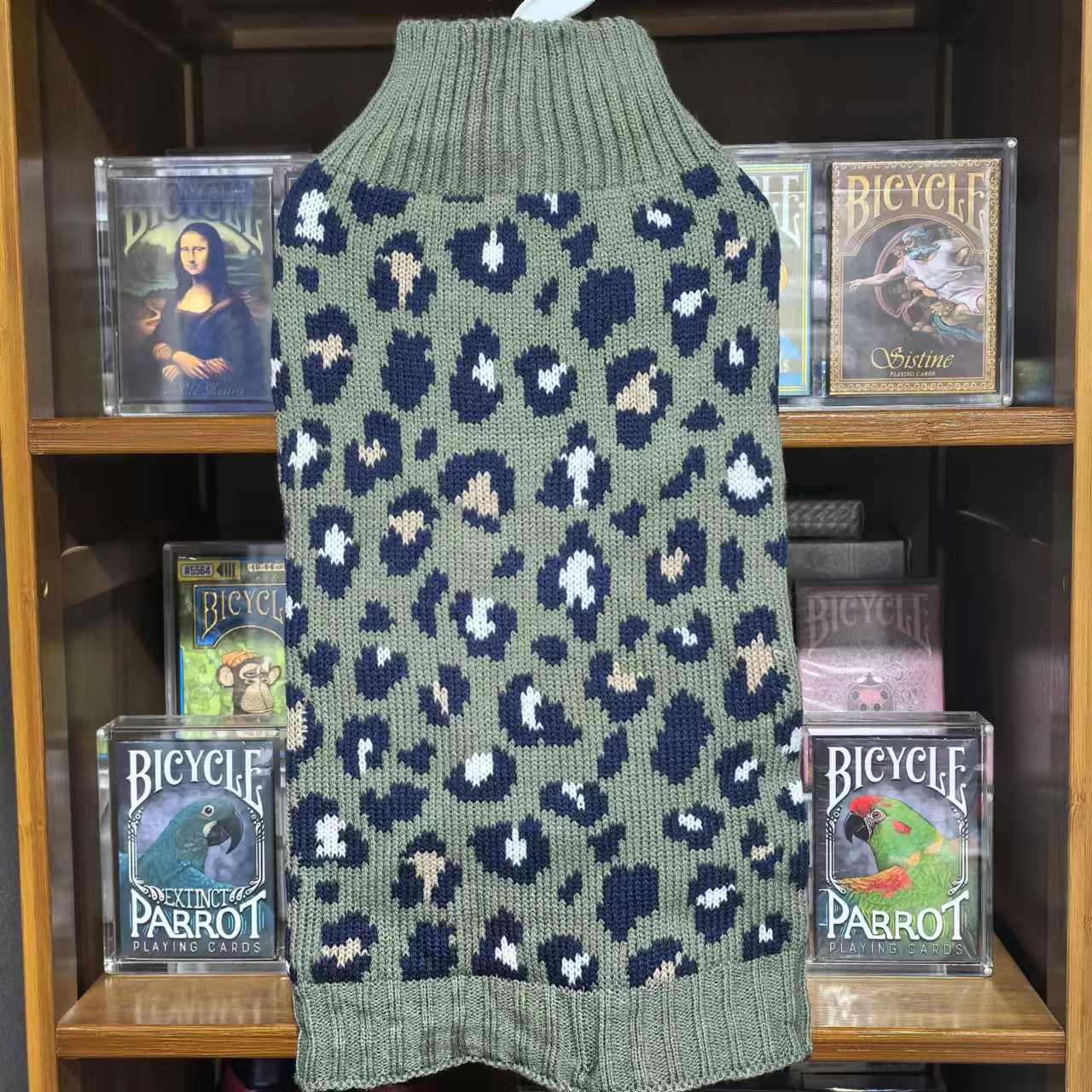 外贸宠物毛衣豹纹绿色狗狗衣服秋冬装泰迪比熊小鹿犬猫咪柴犬博美