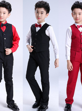 男童礼服儿童白衬衫黑色西装小马甲套装主持中小学生合唱团演出服