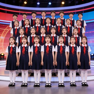 儿童初中小学生演讲朗诵演出服女童爱国蓝色合唱口才比赛服装