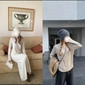 林十八 秋冬汉服 针织上衣女宽松韩系打底衫 米白色 燕麦色套头长袖