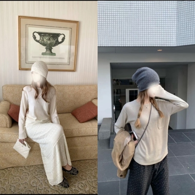 林十八 米白色/燕麦色套头长袖针织上衣女宽松韩系打底衫秋冬汉服