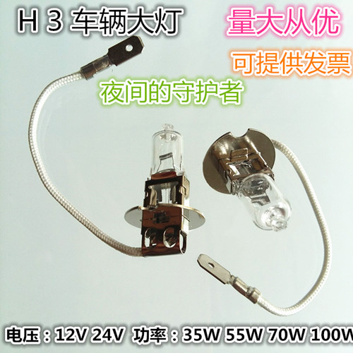 H3高亮车前雾灯12V24V35W55W70W100W卤素灯大灯汽车灯泡