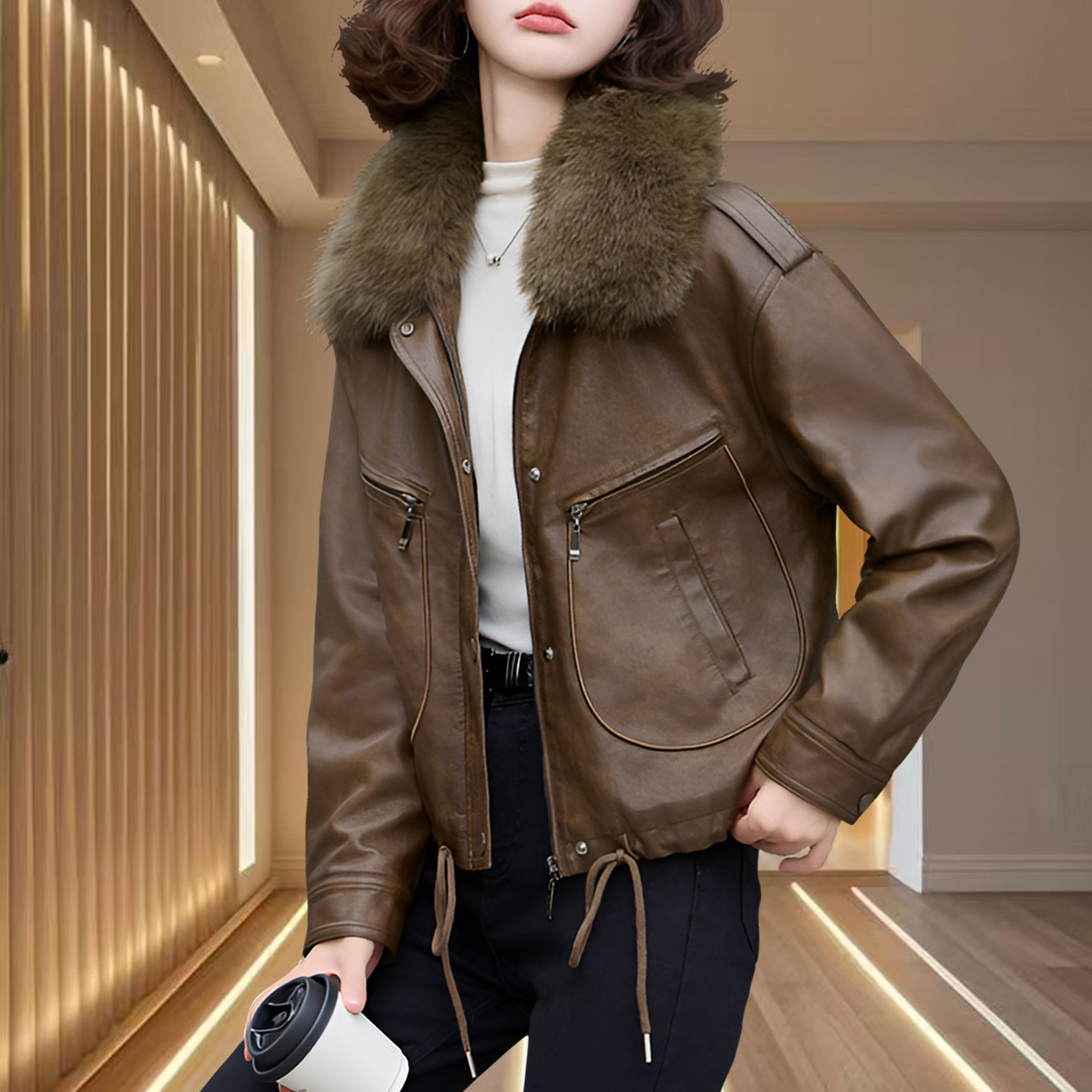 海宁皮衣外套女海宁新款皮毛一体