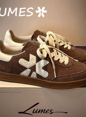 LUMES&YHGM低帮棕色德训鞋女2026春季新款牛皮复古百搭时尚休闲鞋