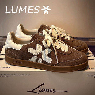 休闲鞋 LUMES&YHGM低帮棕色德训鞋 牛皮复古百搭时尚 新款 女2026春季