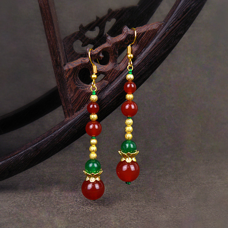 红色玛瑙气质耳坠女复古风宫廷民族风撞色耳环长款高级感圆脸耳饰,饰品/流行首饰/时尚饰品新,耳环,淘宝优惠券,粉丝福利购,淘宝优惠卷