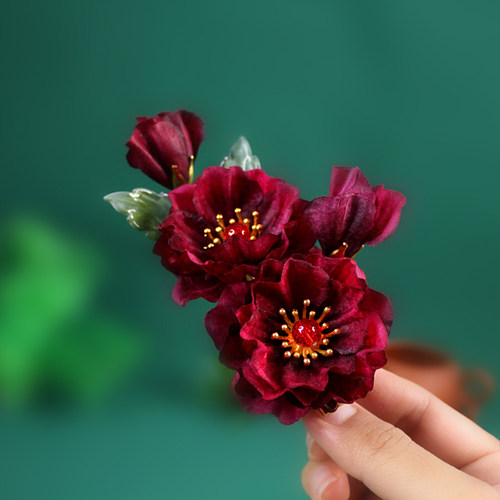 在水一方原创绢花发夹无胶精工