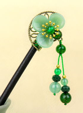 气质绿色发饰女成年古风木制盘发簪子优雅复古典汉服步摇头饰发钗