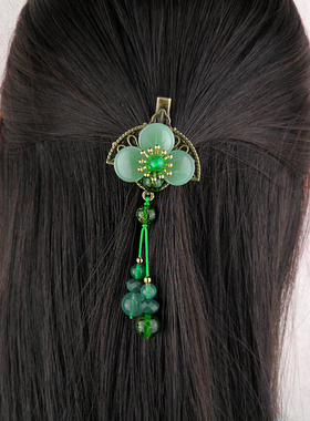 绿色古典半扎发发夹汉服流苏发饰古风发饰仙女夹子森系超仙头饰女