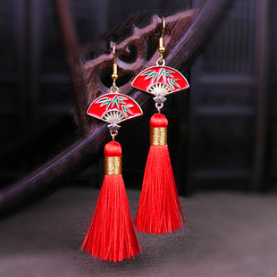 中国风气质扇形耳坠新中式古风流苏耳夹耳环高级感网红扇子耳饰女