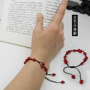 红色纯天然相思豆小清新学生手链女甜美红豆手绳红玛瑙手链脚链