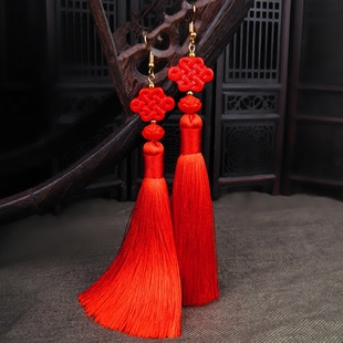云南复古风红色耳坠民族风古典流苏耳环长款超仙中国风汉服耳饰女