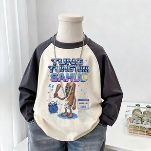 秋儿童新款 国外山海经t插肩 宝宝男童T恤百搭小童纯棉圆领外穿长袖