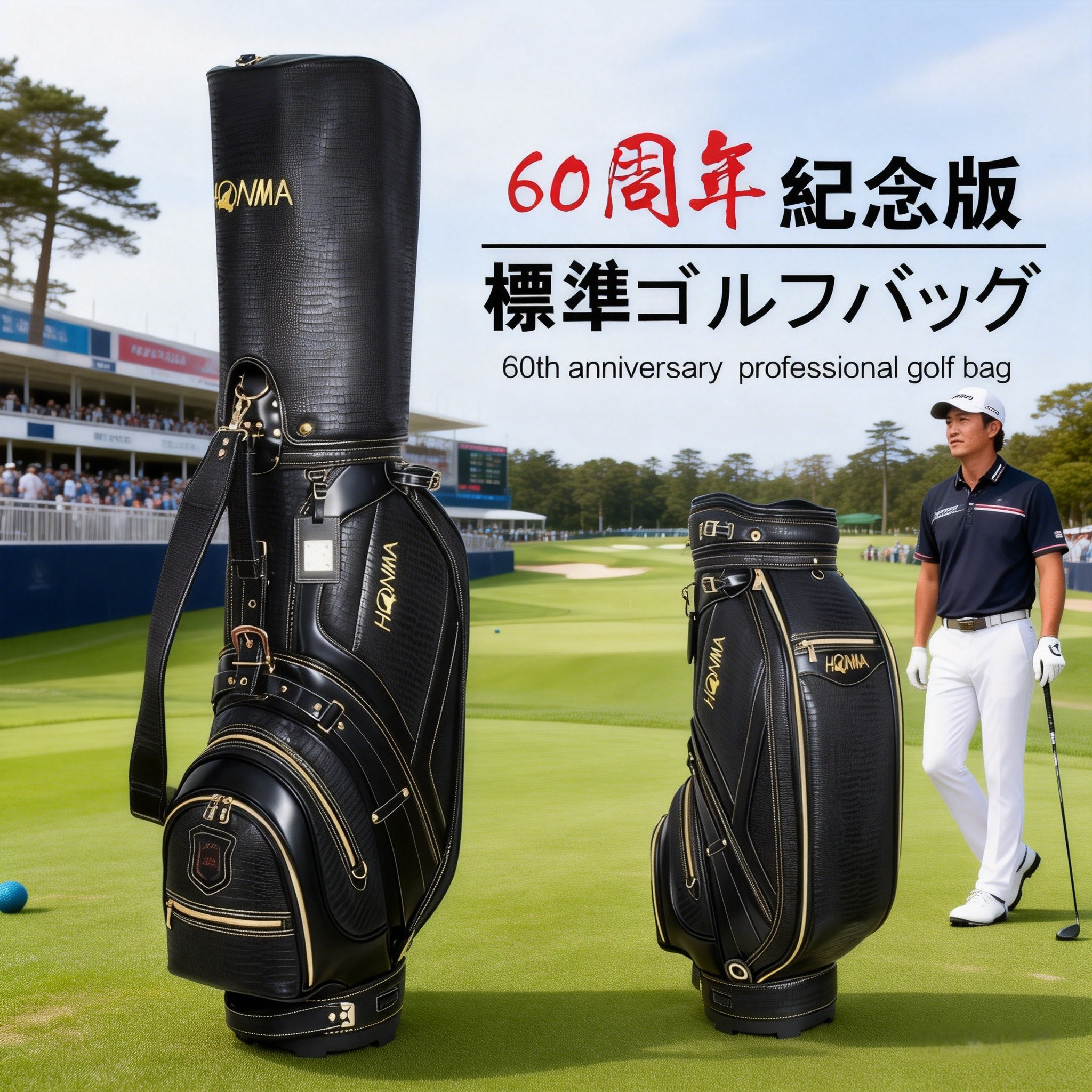 60周年纪念款高尔夫球包男士球袋9.5寸标准球杆包PU防水耐用耐磨