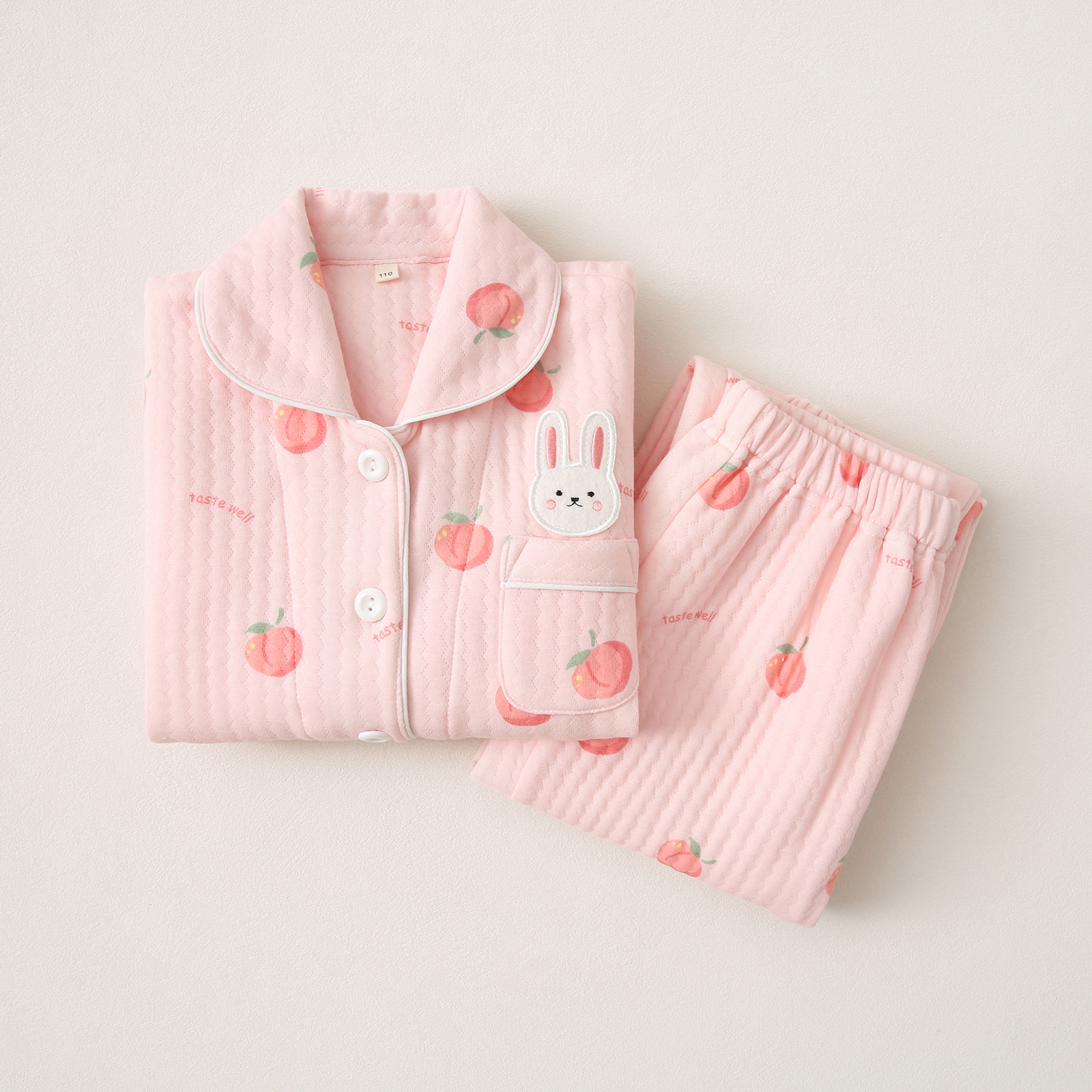 秋冬新款女童加厚纯棉夹棉空气棉可爱全棉家居服套装儿童睡衣女孩