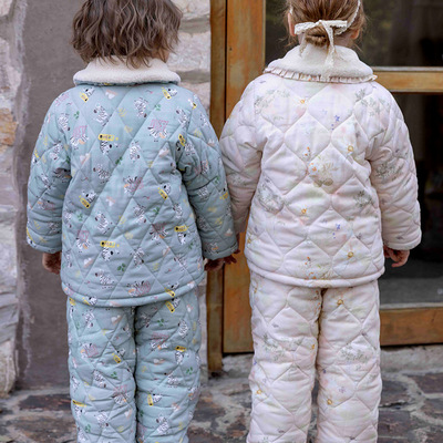 儿童三层夹棉卡通睡衣套装