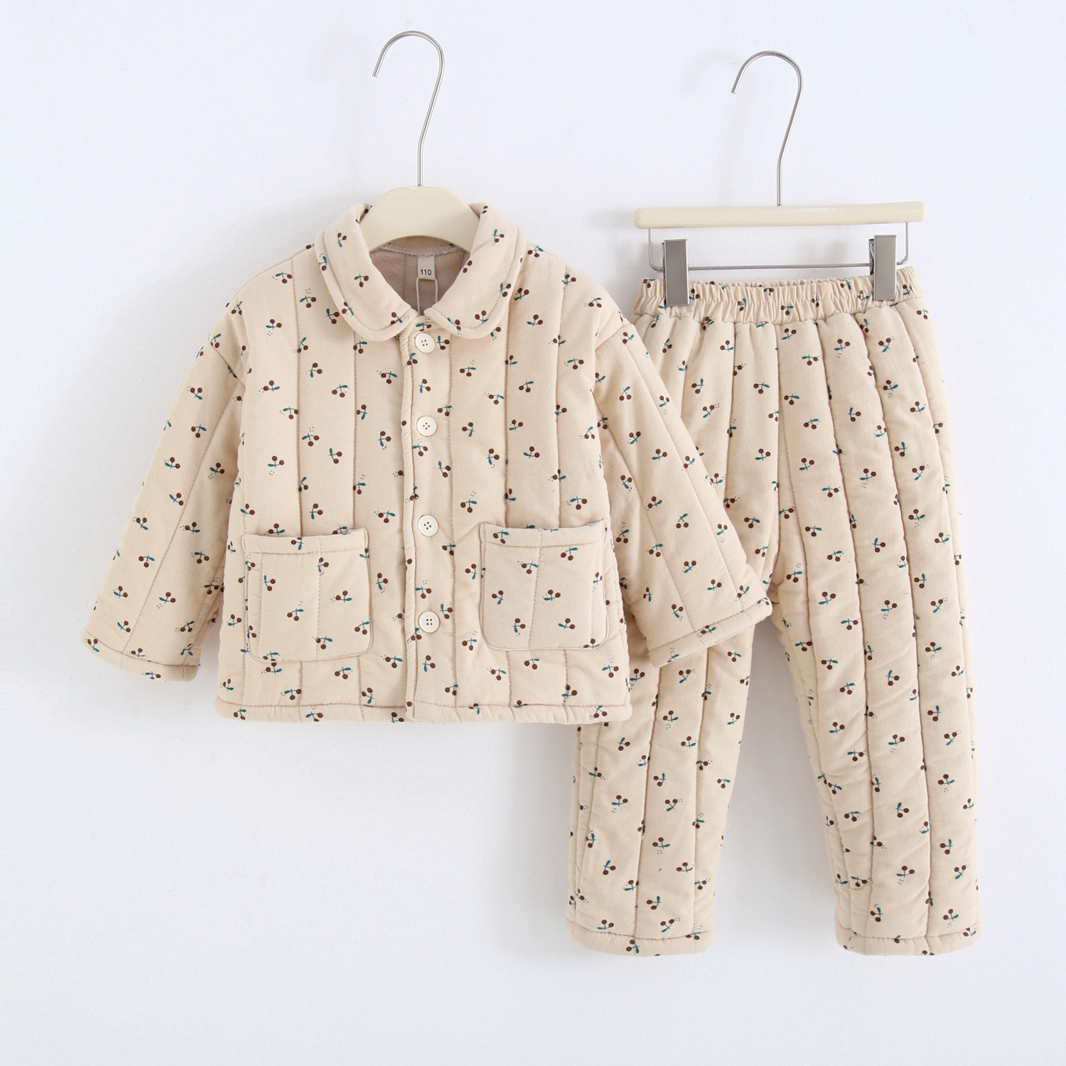 纯棉日系磨毛冬季夹棉睡衣套装