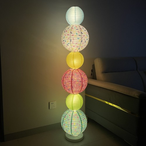 氛围落地灯卧室书房飘窗台DIY多巴胺纸灯笼串冰淇淋造型圆球灯柱