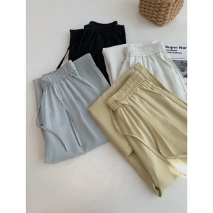 高腰休闲直筒裤 百搭宽松慵懒薄款 女夏季 韩系百搭抽绳阔腿裤