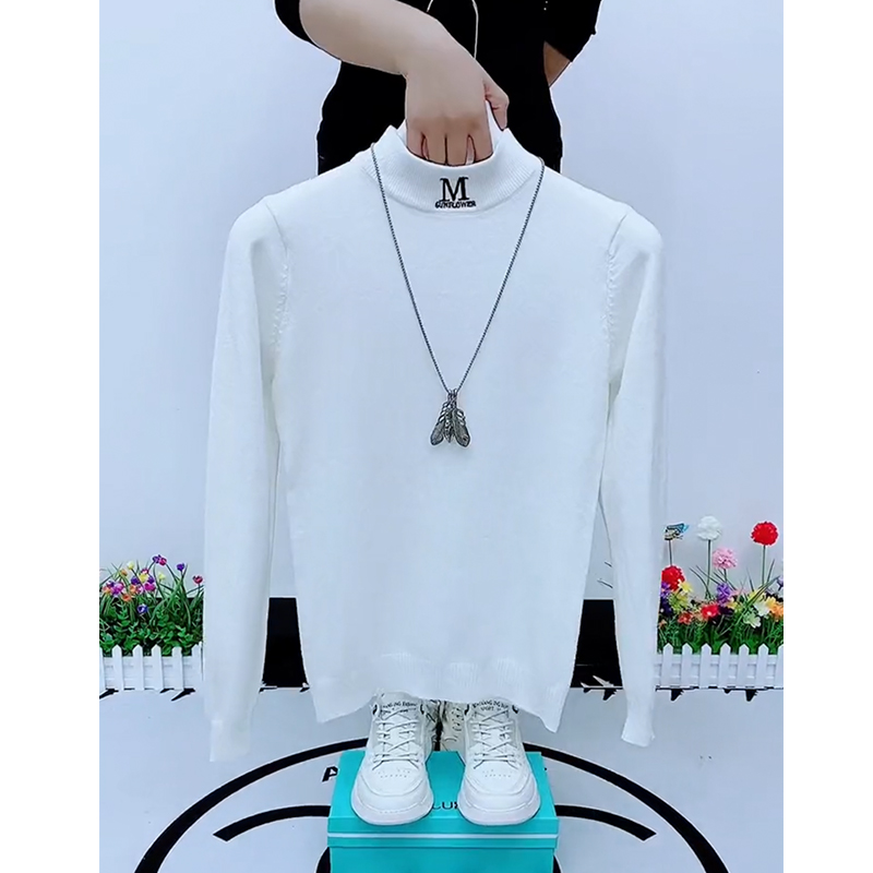 秋冬毛衣男字母刺绣半高领套头男士针织衫长袖内搭网红打底线衣