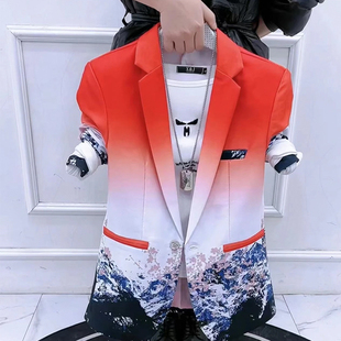 新款 渐变色小西装 帅气发型师网红休闲西服 潮流时尚 春秋外套男个性