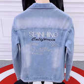 夹克新款 春秋外套男韩版 翻领简约刺绣男士 痞帅网红精神小伙牛仔衣