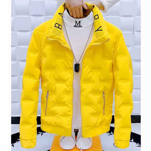 痞帅拼色字母外套男立领 潮流免洗棉服新款 羽绒服男冬季 轻薄韩版