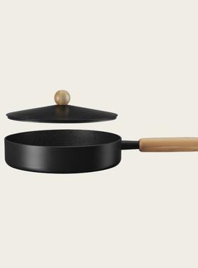 Modori韩国24cm平底锅煎锅不粘锅黑色不粘锅带盖直邮