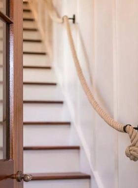 楼梯扶手麻绳靠墙侧装栏杆家用别墅幼儿园装饰创意阁楼通道绳子