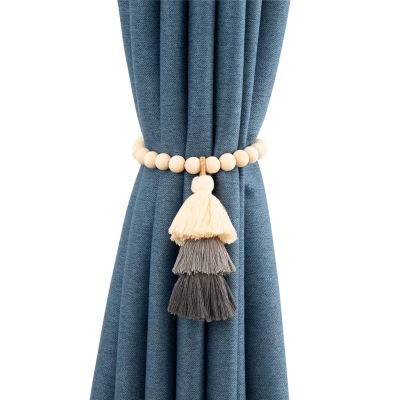 窗帘免打孔手工编织原木法式扎束带轻奢客厅棉麻磁吸扣环绑带辅料