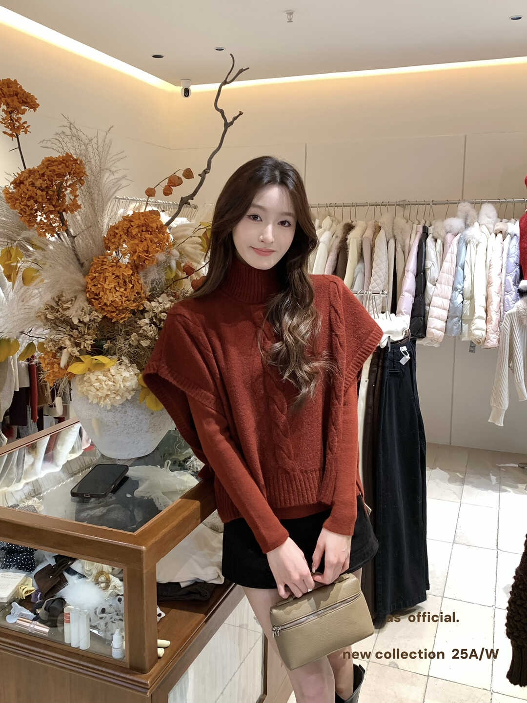 【AS 】聚会slay全场· 时髦高领麻花披肩马甲+长袖打底衫套装