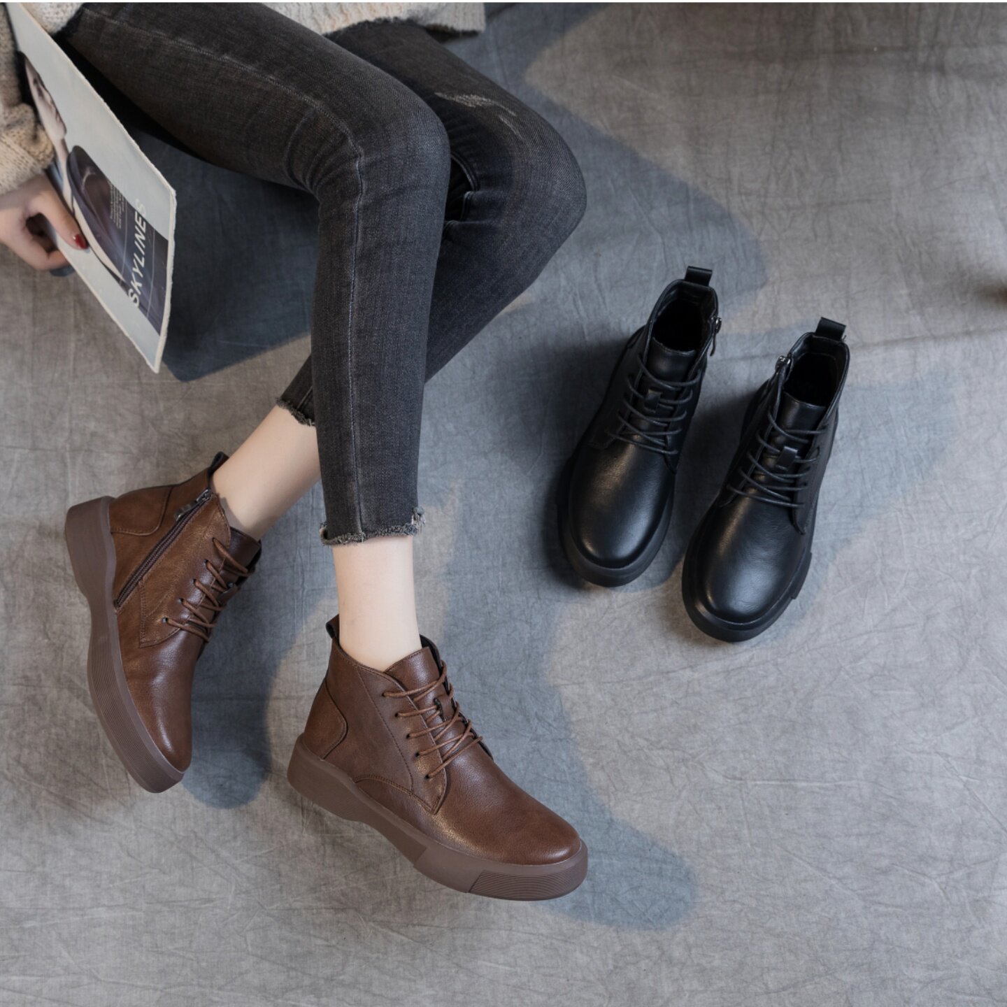 百丽夏2025新款英伦风马丁靴女