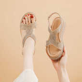 新款 小香风坡跟凉鞋 女时尚 百丽夏2025夏季 水钻厚底增高百搭女鞋 子