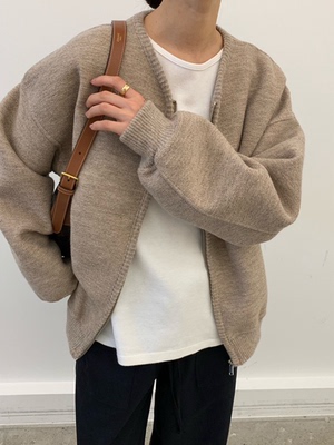 打折韩国东大门2025冬新品cobalt blue时尚百搭纯色拉链针织开衫