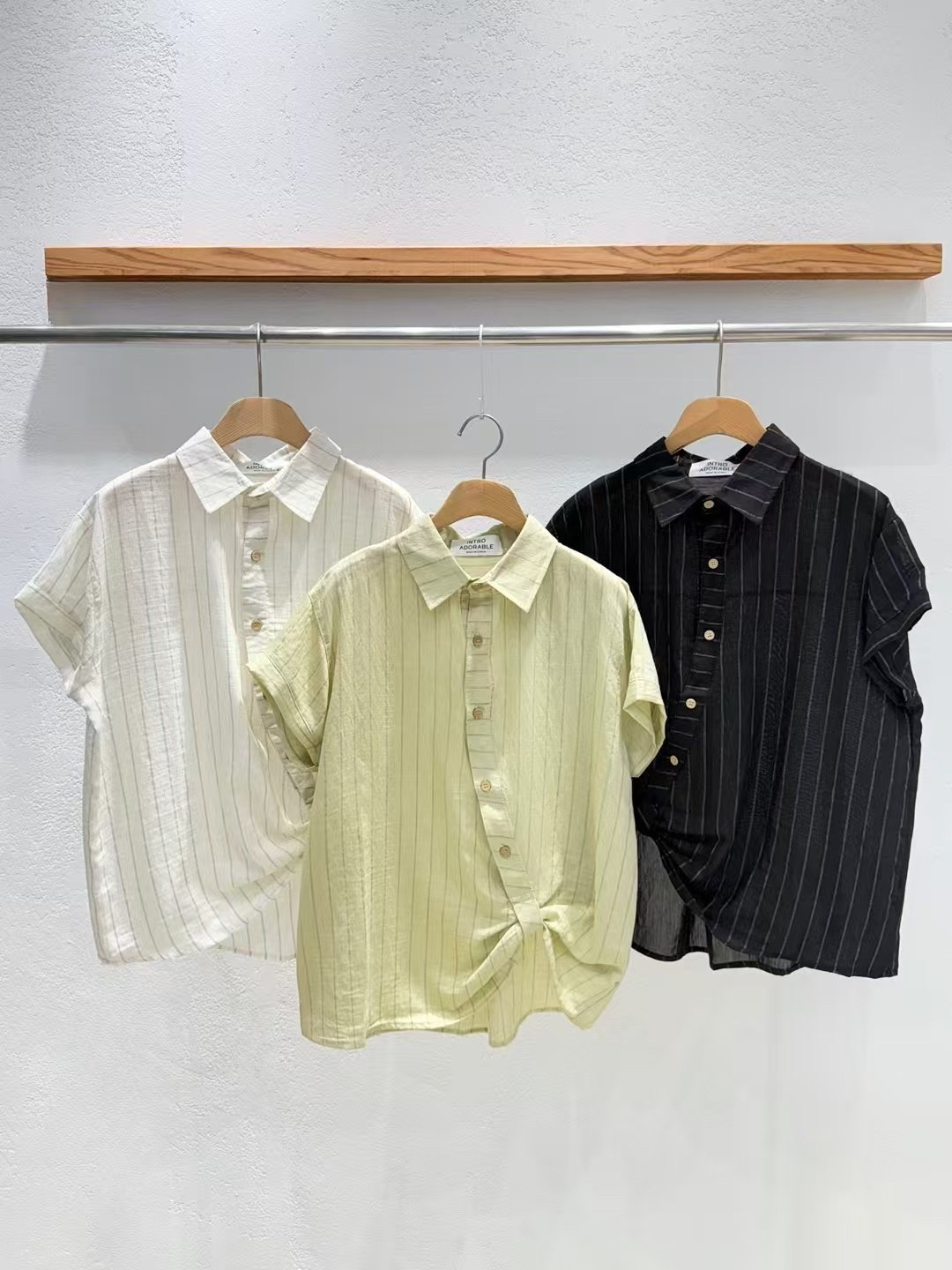 韩国东大门正品2025夏季新品INTRO翻领设计不对称衬衫