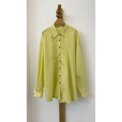 韩国东大门2026春季新品OVER RICH女装宽松洋气条纹翻领系扣衬衫