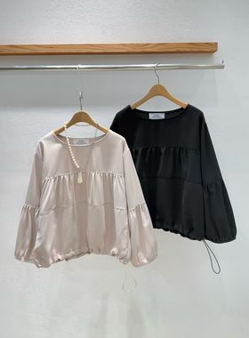 韩国东大门2026春新品INTRO时尚百搭纯色圆领长袖衬衫女