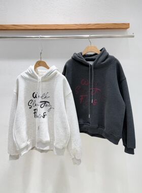 韩国东大门2026春新品INTRO时尚百搭纯色连帽套头加绒卫衣女