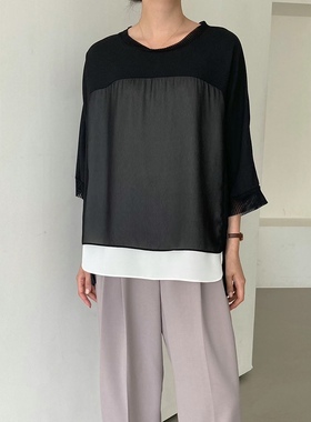 韩国东大门代购2025夏季新品Neutra拼接宽松上衣