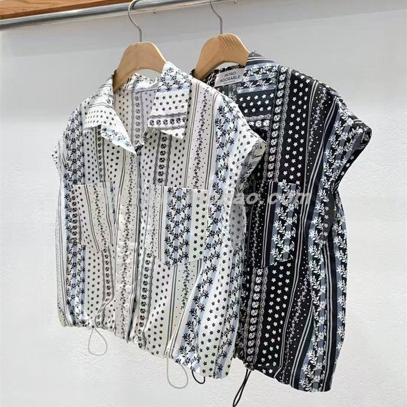 韩国东大门2025秋季新款INTRO复古个性印花拼接翻领宽松时尚衬衫