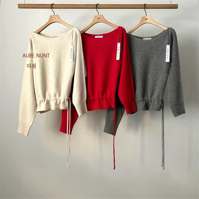 韩国东大门2025冬季新品AUBE NUNT设计感下摆抽绳纯色百搭针织衫