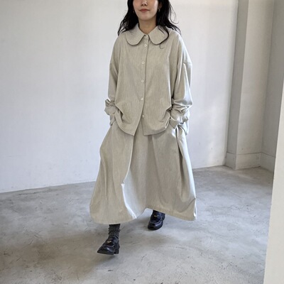 collected 韩国东大门代购 2026春新松紧腰设计半身裙+娃娃领衬衫