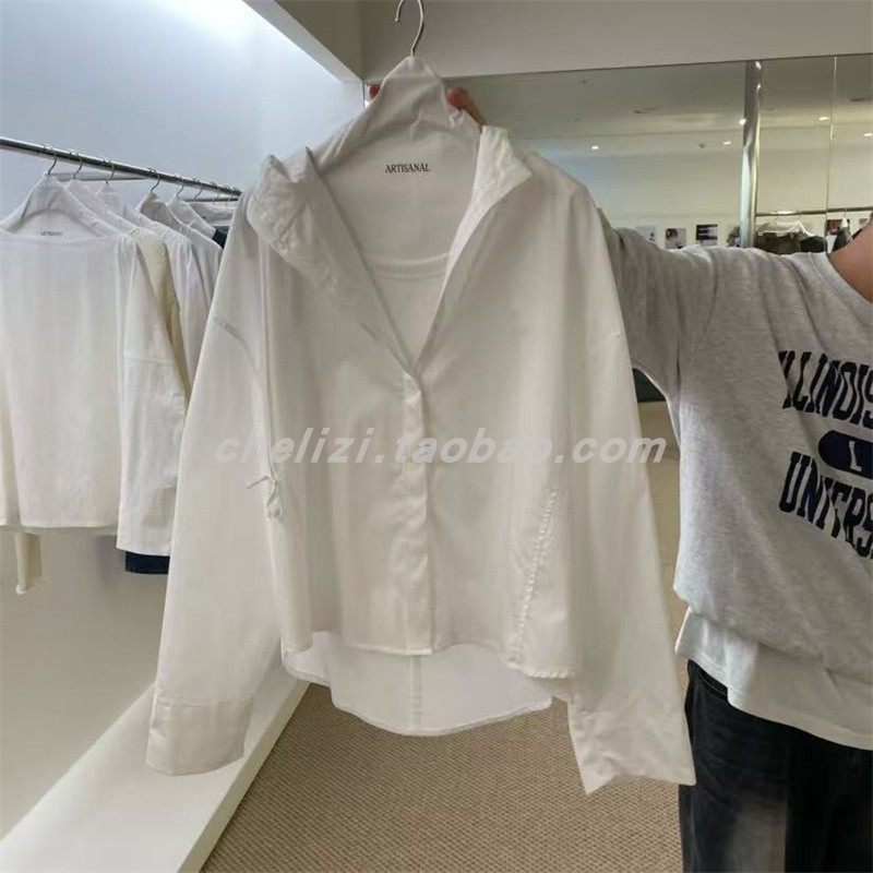 韩国东大门2025秋季新品ARTISANAL/wsrm时尚纯色连帽系扣宽松衬衫