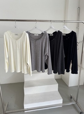 韩国东大门2026春新品oatmeal时尚设计纯色圆领长袖T恤女