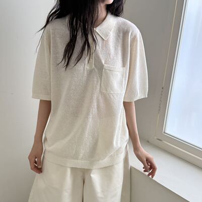 collected 韩国东大门代购 2026夏新品 纯色宽松T恤贴袋polo衫女