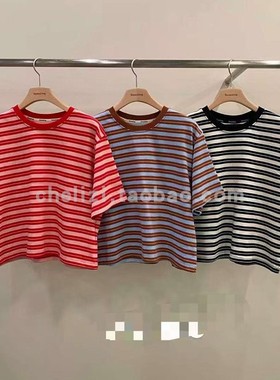 韩国东大门2025秋季新品remaking日常百搭休闲条纹宽松短袖上衣T