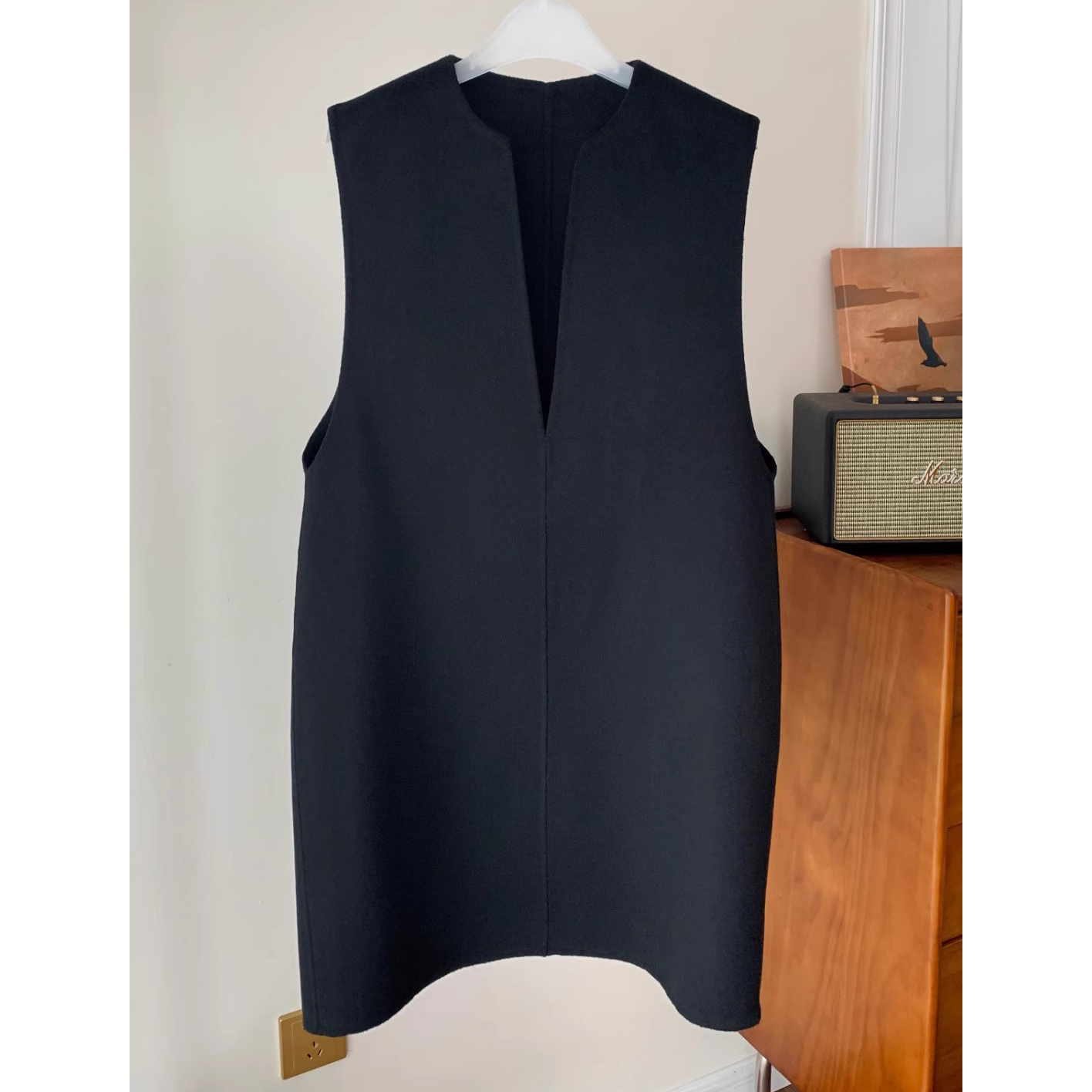 双面羊毛连衣裙女装春秋欧洲站老钱风气质极简v领无袖马甲背心裙