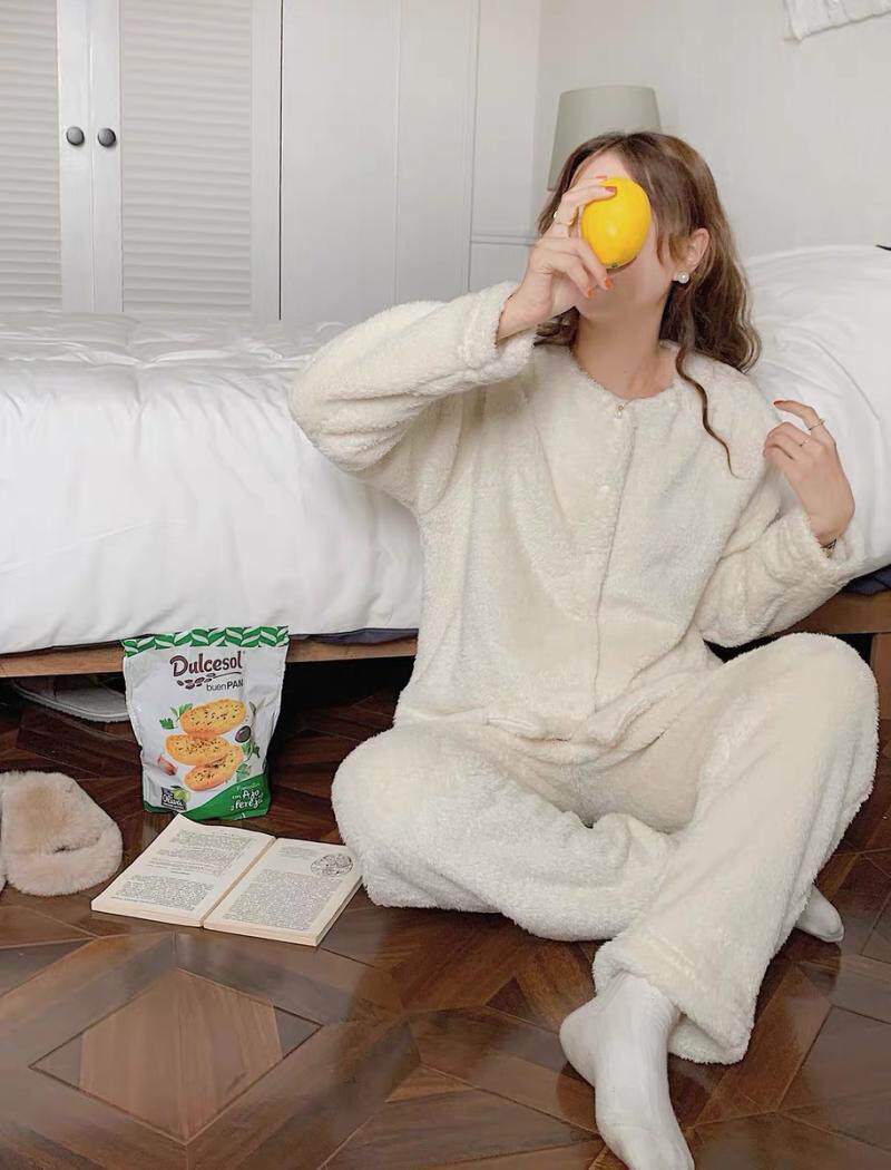 出口单~280g/m区双面梳毛加绒毛绒绒家居服开衫套装情侣男女